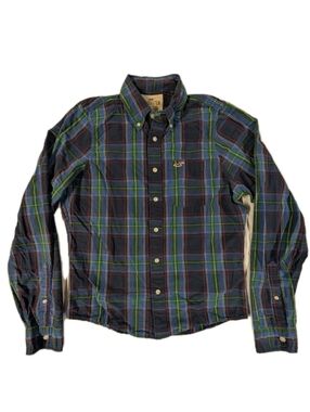 Hollister Pacific Merchants Mens Shirt Large Plaid Long Sleeve Button Down Blue